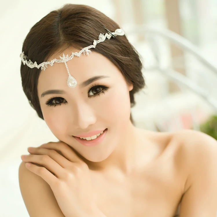Luxury Crystal Bridal Frontlet Hair Clip Rhinestone Wedding font b Head b font Chain Crown font