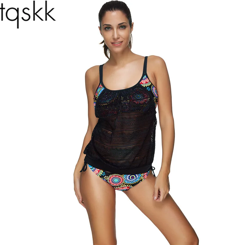 

TQSKK 2019 New Two Piece Tankini Strappy Female Maillot De Bain Swimwear Women Swimsuit Female Bathing Suit Monokini Bodysuit