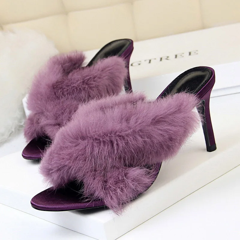 faux fur mules women