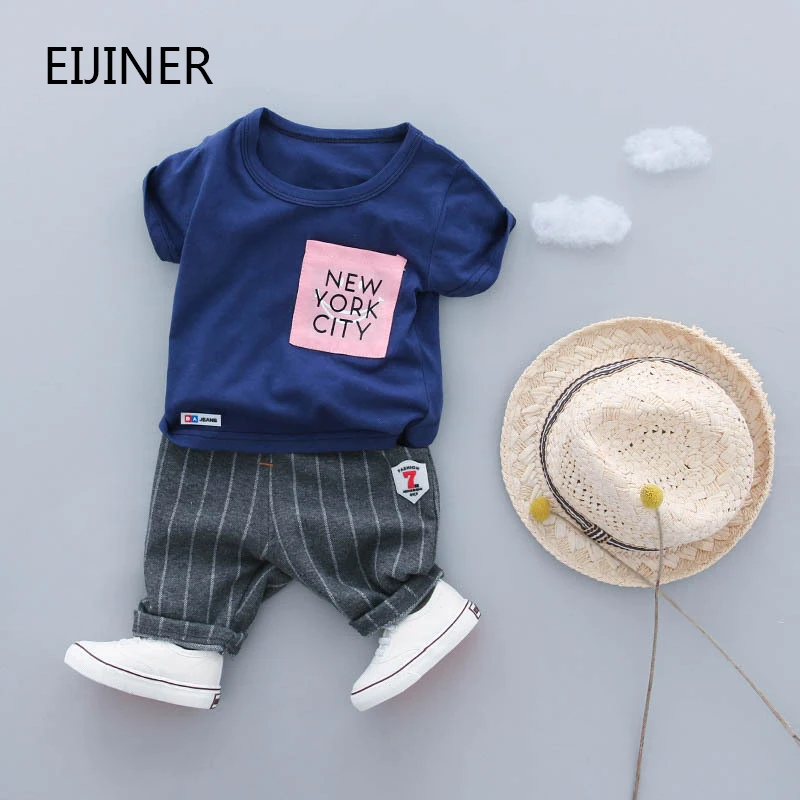 

Baby Boy Clothes Set Summer 2019 New Cotton Short Sleeved Boys Clothing Set t shirts+Striped Pants 2pcs Chilren Clothes