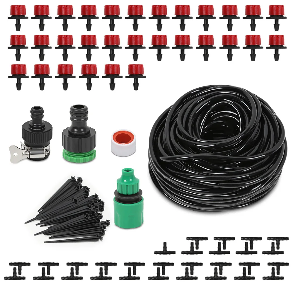 

25M Timer Garden DIY Automatic Watering Micro Drip Irrigation System Dripping Watering Kit 30 Adjustable Dripper 4/7 Inch Hose