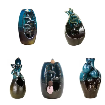 

High Quality Home Backflow Incense Burner Ceramic Aromatherapy Furnace Smell Aromatic Incense Holder waterfall Road Censer