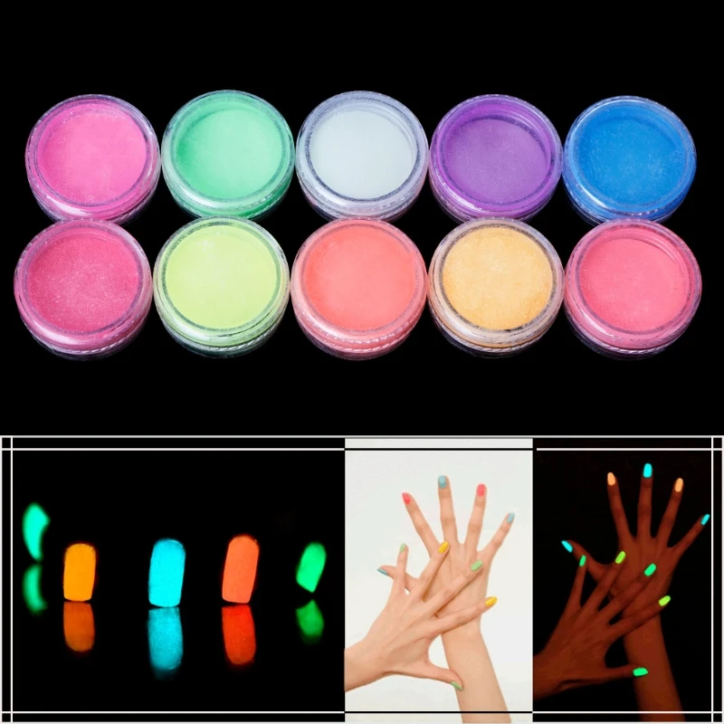 

10Pcs/Set Neon Color Nail Art Acrylic Fluorescent Dust Powder Glow In Dark Decor