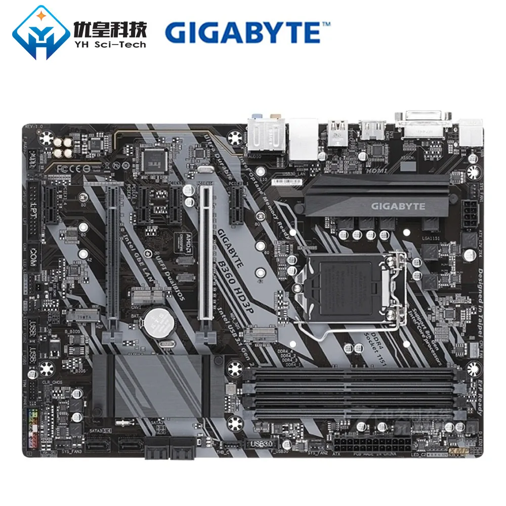 

Original Used Desktop Motherboard Gigabyte B360 HD3P LGA 1151 Core i7/i5/i3/Pentium/Celeron DDR4 64G SATA3 ATX