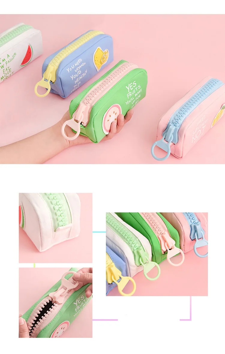 Big zipper Fruit pencil bag Lemon Pineapple Canvas school pencil case Stationery organizer Storage bags for pens Office A6628