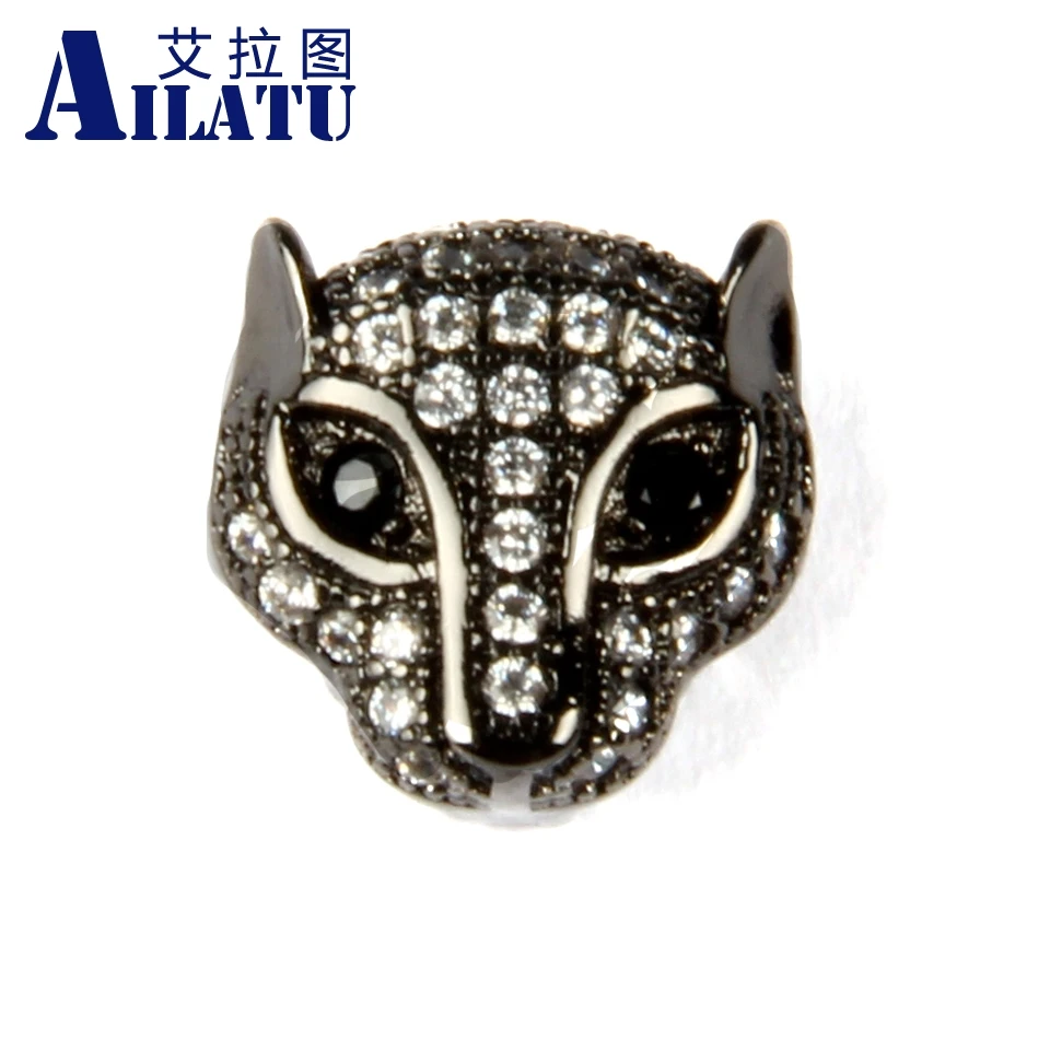 

Ailatu Animal Shapes Micro Pave Clear Cz Leopard Head Accessories with Black Eyes Decorated for DIY Fashion Bracelet