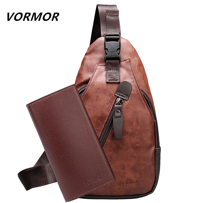 

VORMOR Men's Fashion Crossbody Bag Theftproof Button Open Leather Chest Bags Men Shoulder Bags Chest Waist Pack