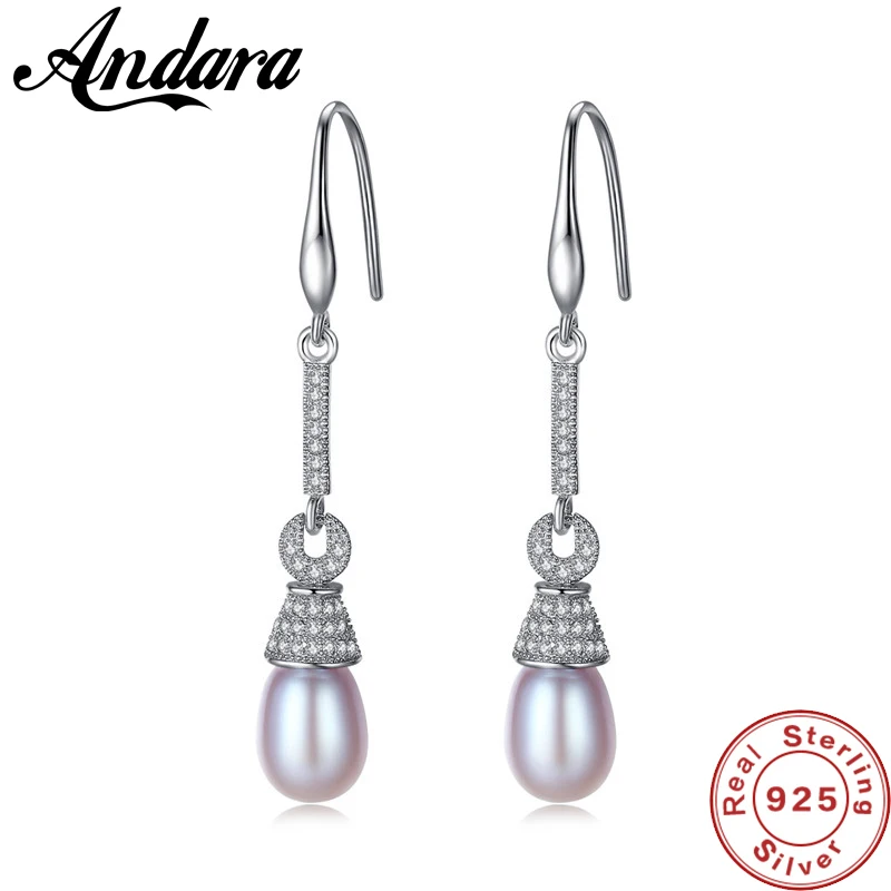 Fashion Brand Zircon & Freshwater Pearl Earrings 925