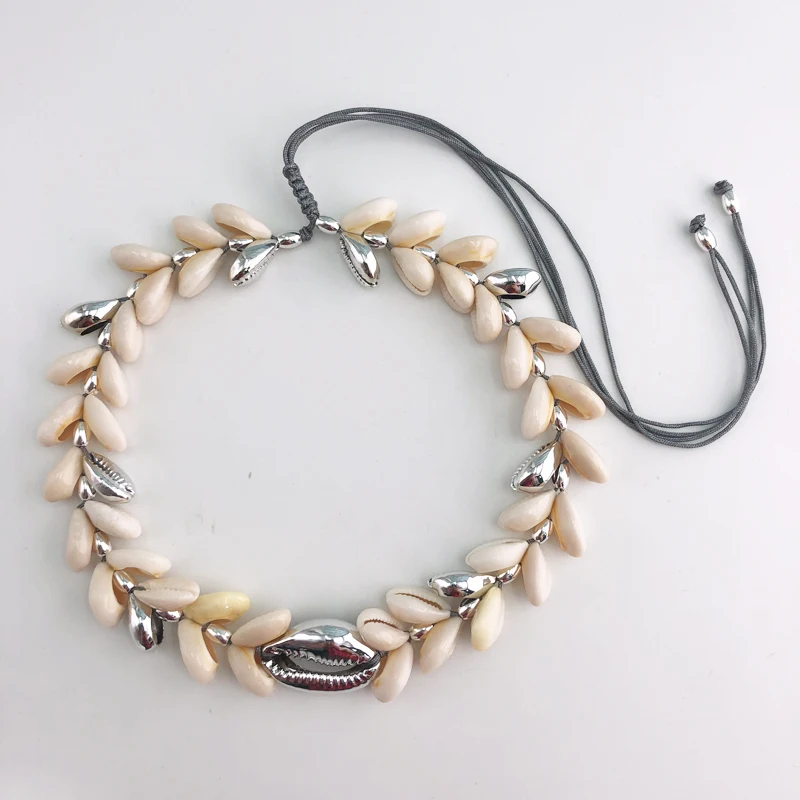 

Bohemian Boho Gold/Silver Color Natural Large Conch Puka Shell Choker Necklace Handmade Women Cowries Seashell Necklace Jewelry