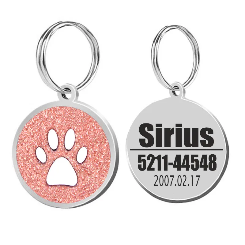 Dog ID Tag Engraved Metal Customized Pet Tags Small Large Dog Accessories Personalized Bone Paw Name Tag Plate Collar Decoration - Цвет: light pink