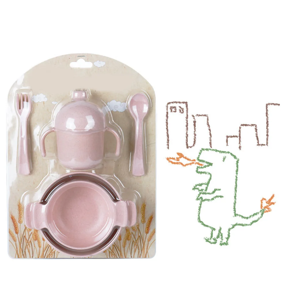 Japan Wheat Straw Fiber Tableware Set Environmental Protection Children Noodle Rice Soup Bowl Spoon Fork Cup Tableware Set