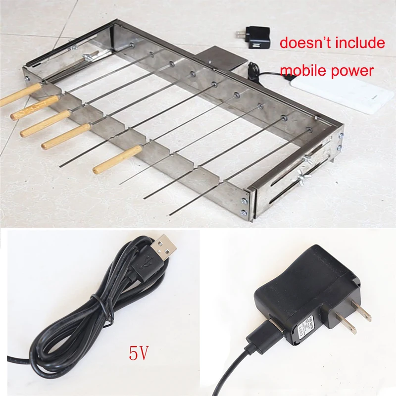 High Quality stainless steel Automatic flipping shelf Adjusting the width Barbecue Grill Rolling roasting needles skewers tools