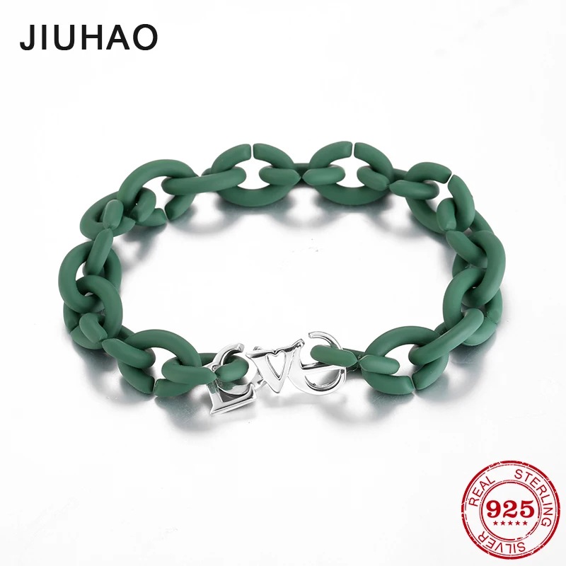 

Hot 925 Sterling Silver Love Charm Bracelets Sea Green Hard Rubber X fashion jewelry women accessories European trendy 2019