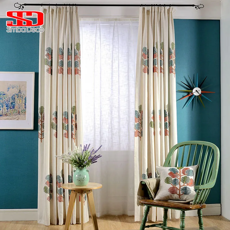 

2018 European Wish Trees Curtain For Living Room Embroidered Blue Green Red Colorful Window Screens Decoration Cortinas
