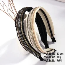1 шт. лента для волос для девочек, винтажные плетеные веревочные цепочки из сплава с маленькими блестками в национальном стиле, простые черные, бежевые, повязка на голову G0407