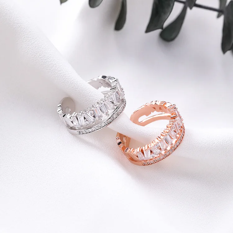 

2019 European Double-layer irregular zircon ring 2 Colors Crystal from Swarovski Simple fashion jewelry For Women and female