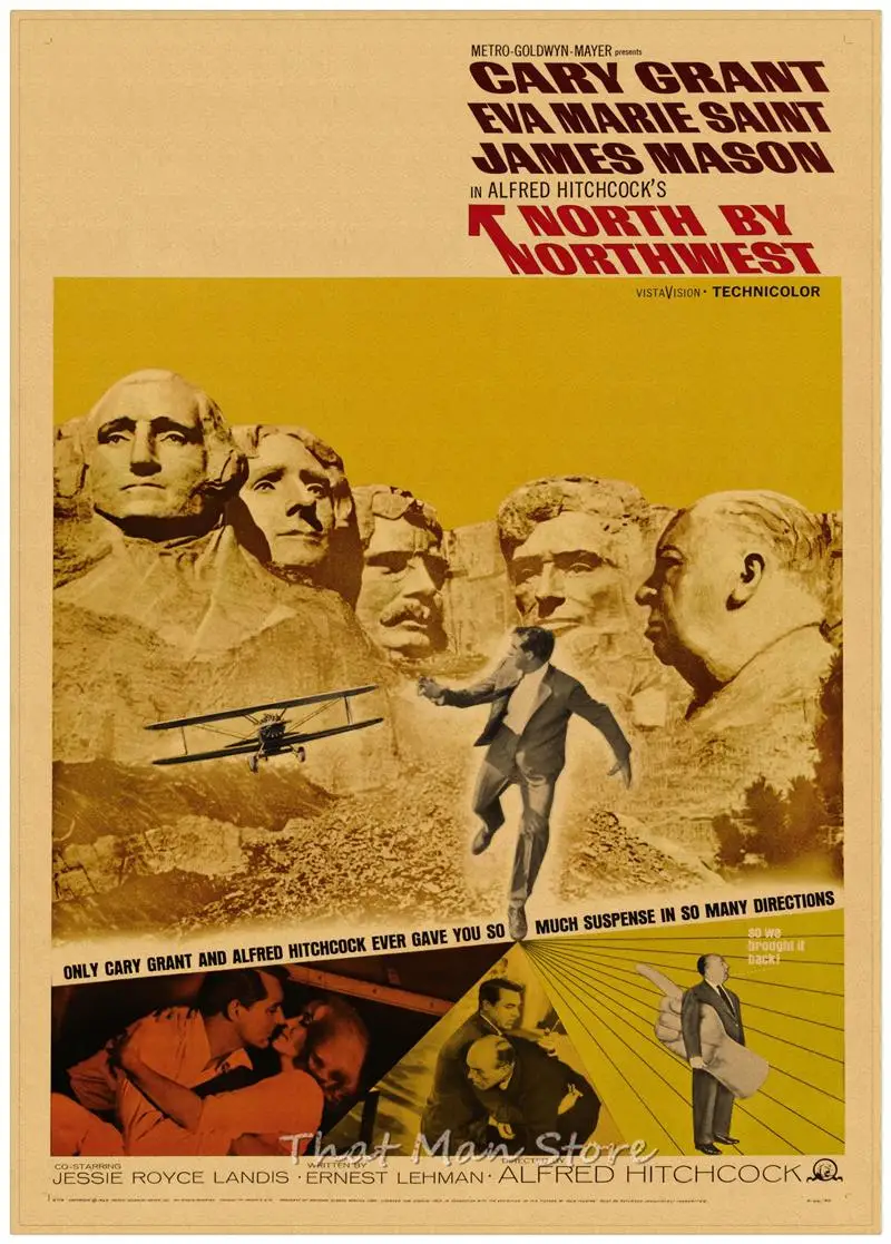 Psycho Notorious North by Northwest Hitchcock домашний интерьер украшения Крафт Фильм Ретро плакат рисунок core наклейки на стену - Цвет: Кофе