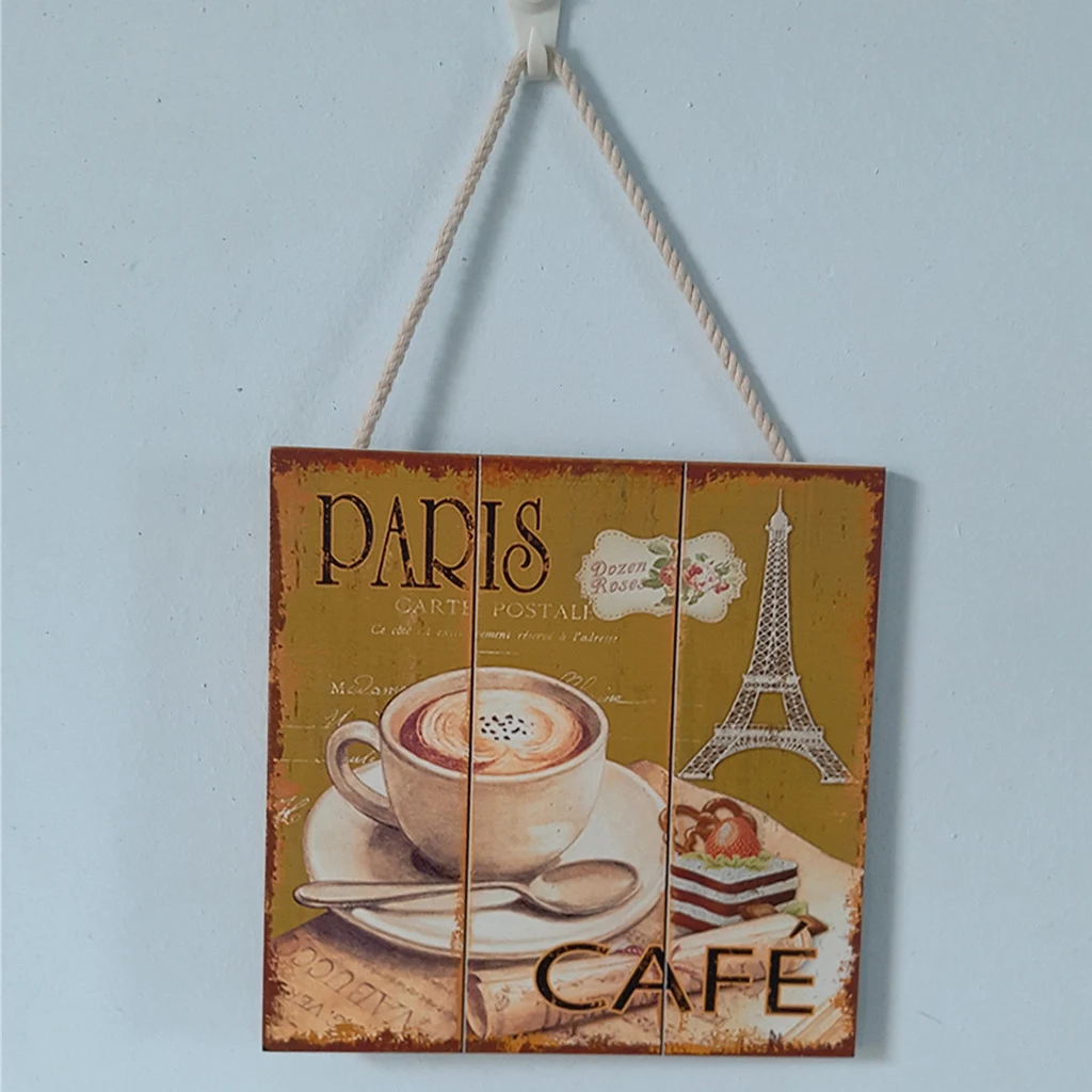 Rustic Wooden Coffee Patterned Sign Plaque Cafe Bar Decor Wall Art Hanging Wood Crafts