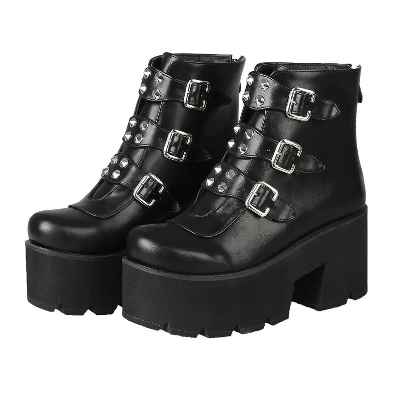 

B2-7 Size 33-46 Girls Punk Style Ankle Boots Female Fashion Plus Size Boot Woman Comfort Platform Dress Shoes Women Wedges Shoe