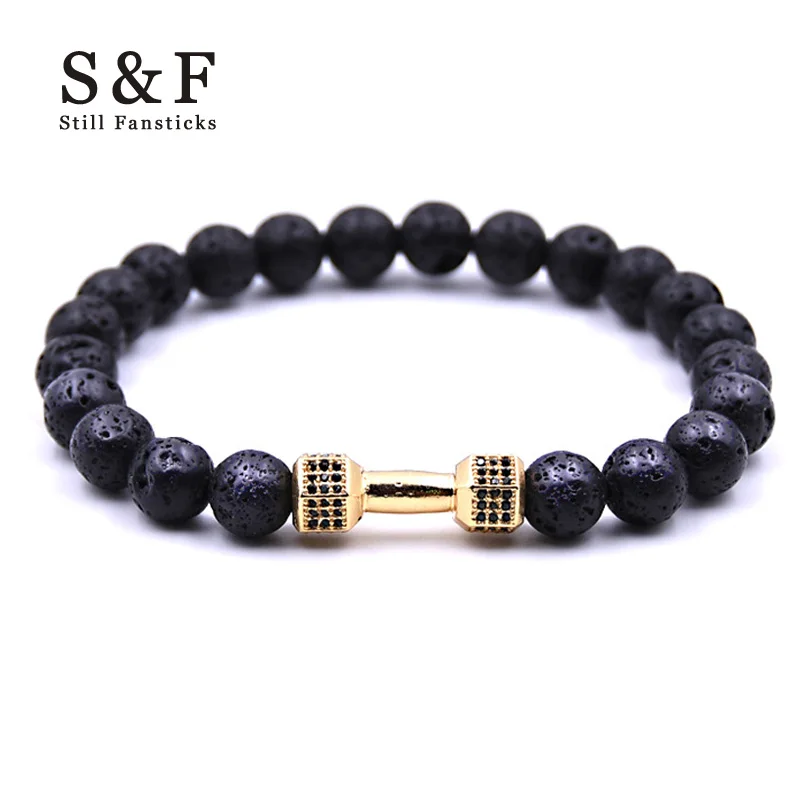 

Dumbbell Bracelet Men Jewelry Bracelets For Women Pulseira Masculina Bead Lave Stone Feminina Bileklik Pulseira Bijoux Femme