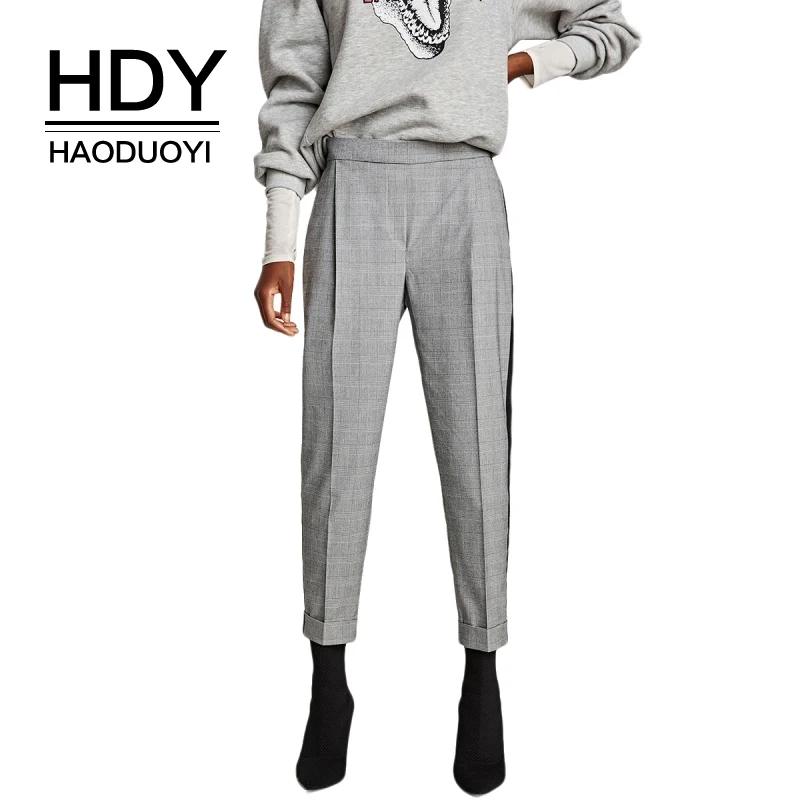 Женские клетчатые брюки HDY Haoduoyi прямые винтажные на молнии с карманами|plaid pants|brand