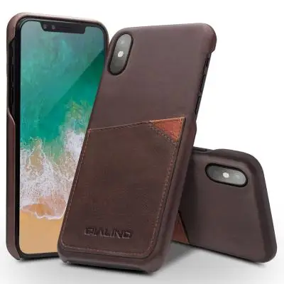 Dark brown Qialino легкий чехол телефона с держатель для карт для IPhone X случае корова Пояса из натуральной кожи В виде ракушки чехол для Apple IPhone X 5.8 дюйма - Цвет: Dark brown