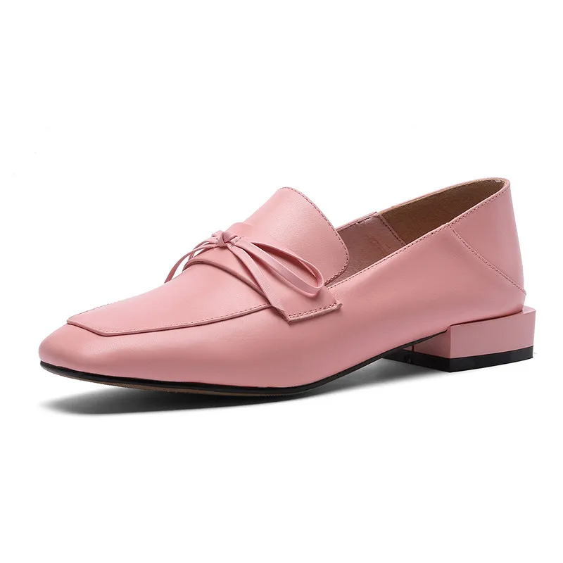 MORAZORA/Новинка года; летние туфли из натуральной кожи; женские туфли-лодочки; простая повседневная обувь с бантом; милые женские модельные туфли на квадратном каблуке - Цвет: Розовый