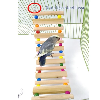 AHUAPET Parrot Toys Hammock With Stand Cage Platform Bird Cage Pappagallo Wood Stainless Steel Totoro Ladder Pigeon Supplies E 5