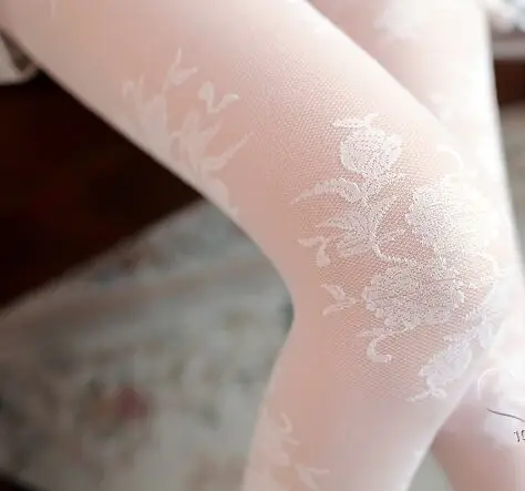 Japanese Vintage Style Hollow out Lace Floral White Silk Stockings Jacquard Weave Pantyhose Summer Sexy Ultrathin Sweet Stocking3