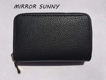 

MIRROR SUNNY New lichee PU women short wallet solid zipper wallet high quality card holder wallet lady purse portable