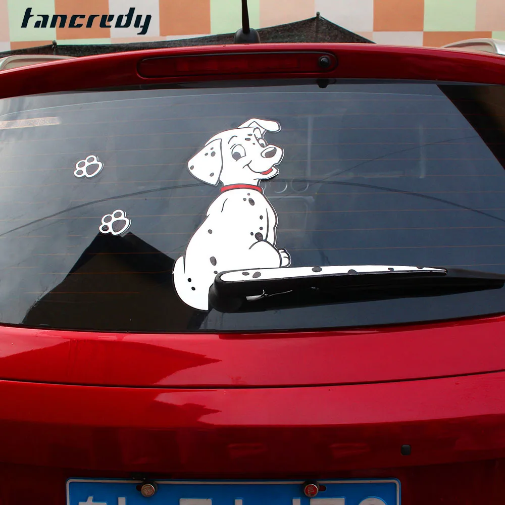 Cartoon Funny Dalmatian Dog Moving Tail Stickers Reflective Car Stickers Car Styling Rear Window