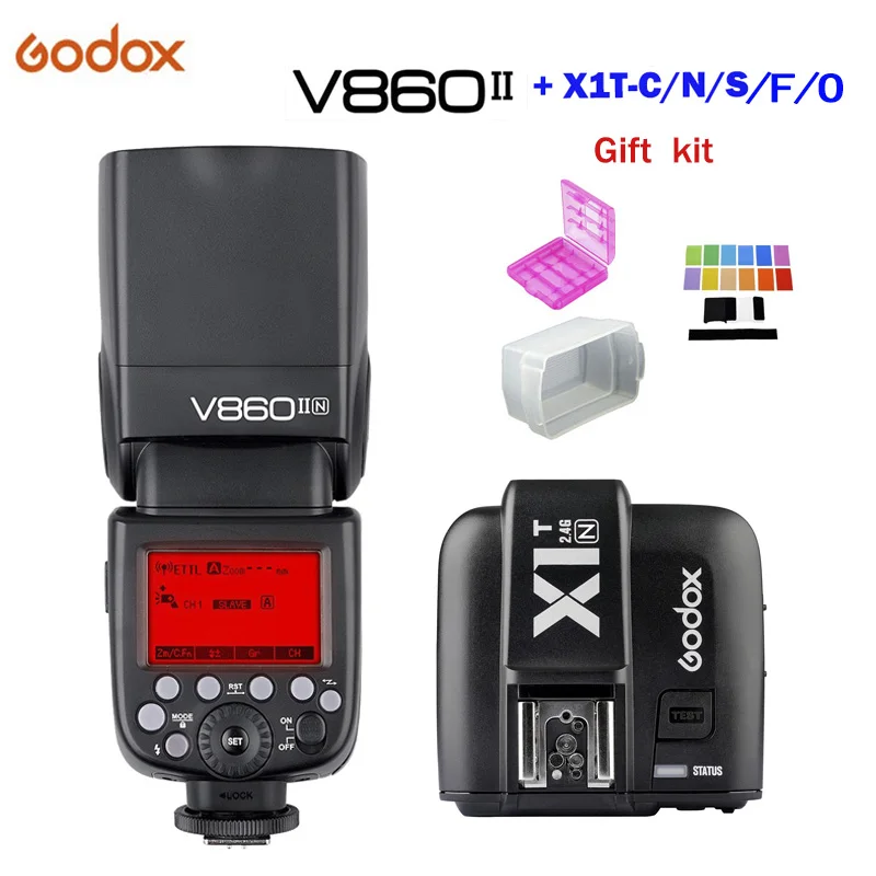 

Godox Flash Speedlite V860II GN60 TTL HSS 1/8000s+ Li-ion Battery+ X1T-C/N/S/O/F Flash Transmitter for Canon Nikon Sony Fujifilm