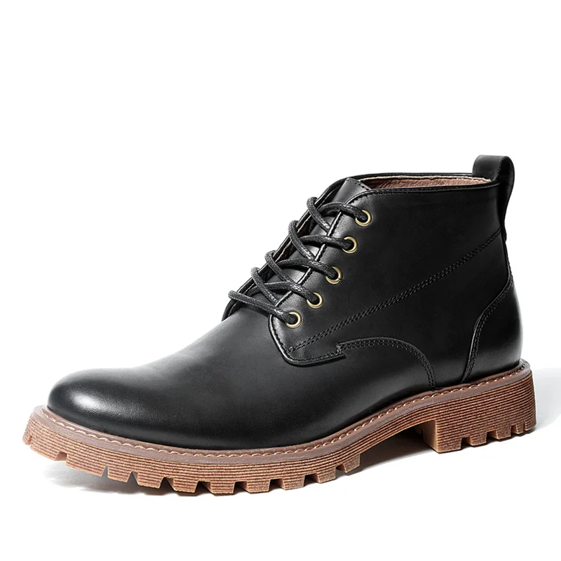 Мужские ботинки в британском ретро стиле из натуральной кожи на шнуровке; повседневные зимние ботинки в строгом стиле; оксфорды; ботинки-дезерты - Цвет: Black