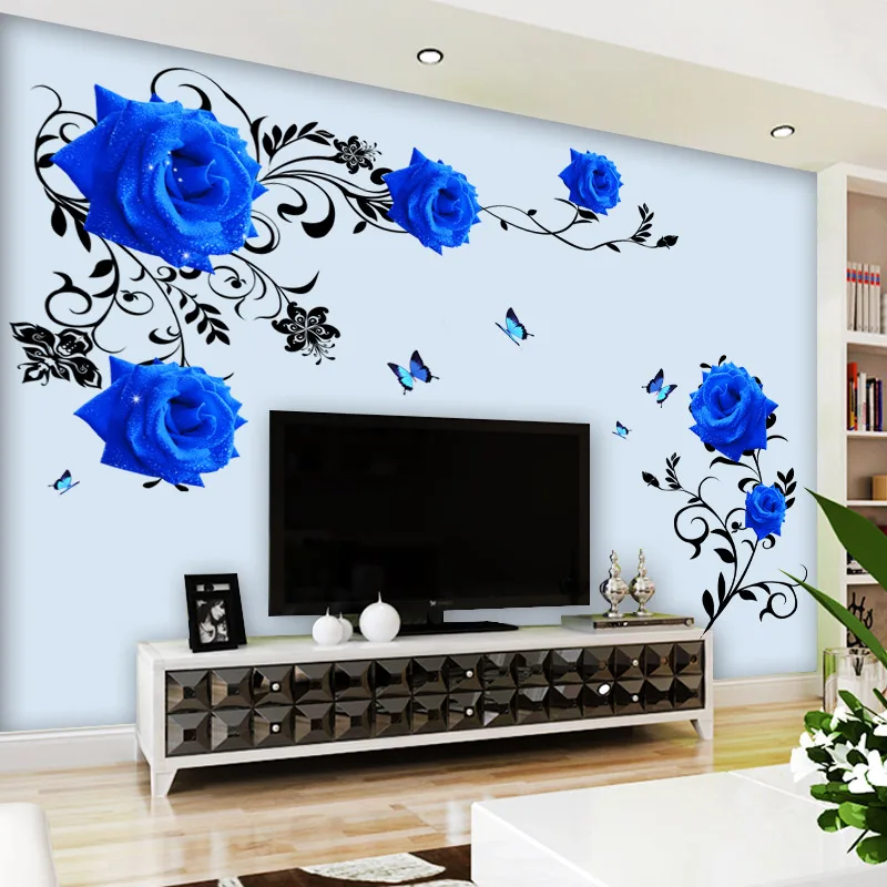 Blue living room background wall self adhesive wallpaper stickers warm bedroom decals paper