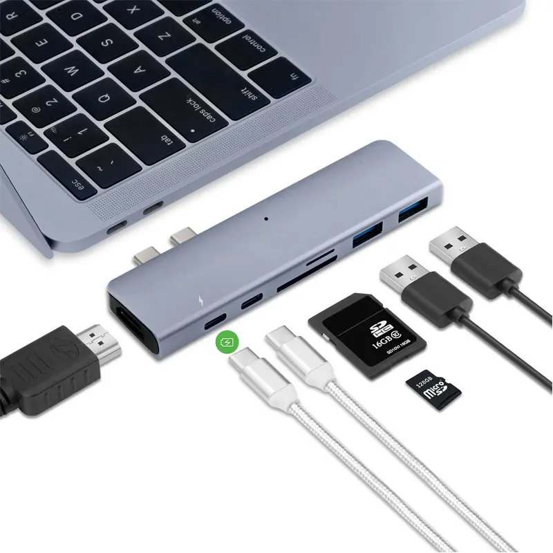 AHHROOU Тип usb C концентратор к Card Reader USB C Hub 3,0 адаптер комбо с TF SD слот для MacBook Pro 2016 2017 USB-C Мощность доставки