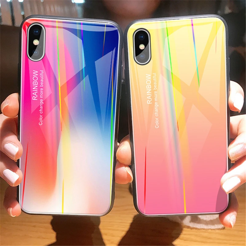 Модный Радужный чехол для Apple iPhone X XS Max XR 8 7 6 Plus цветной из закаленного стекла 6S |