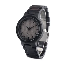 BOBO BIRD C30 Men’s Black Ebony Wooden Watch with All Wood Strap Quartz Analog Luxury Gray Dial Diameter 45mm