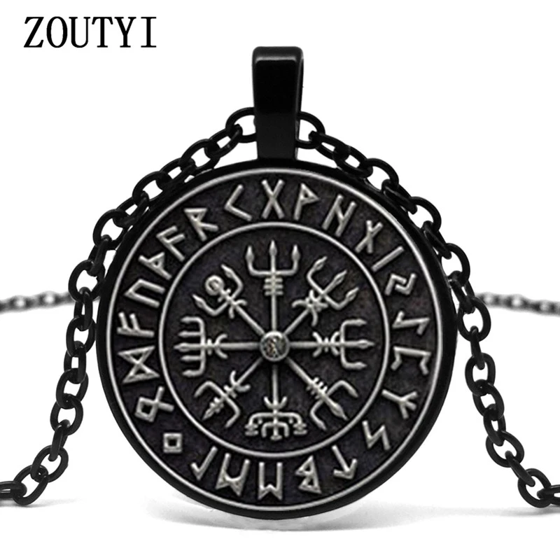 2018/Vegvisir فايكنغ البوصلة قلادة مجوهرات الزجاج كابوشون قلادة ، الرجال والنساء ارتداء القلائد.