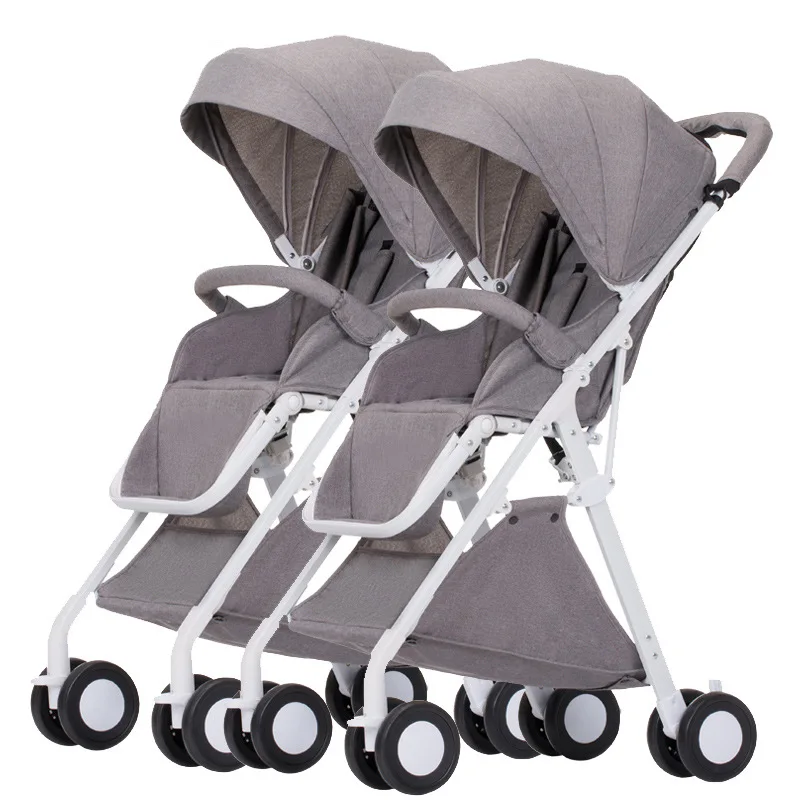 Twin baby stroller detachable can sit reclining reversing light folding second child baby car safety stable twin baby stroller - Цвет: B