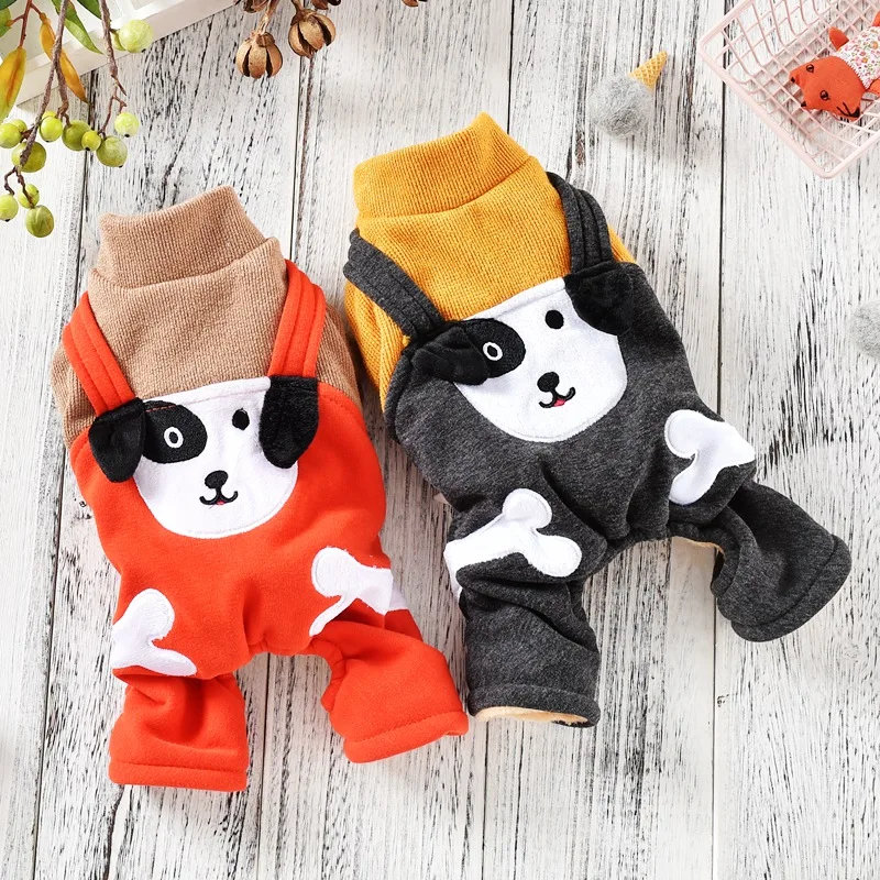 

Cute Bone Dog Apparel For Small Dogs Winter Denim Jumpsuit Warm Fashion Designer Leisure Pet Coat Coverall Clothing Accessories