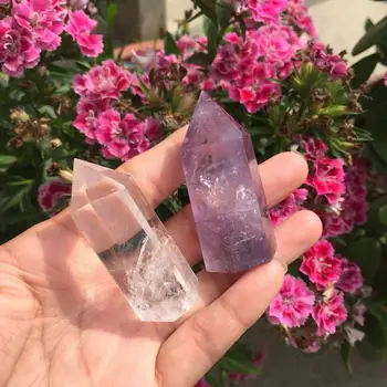 

2pcs nice natural clear quartz,amethys quartz Crystal gemstone point obelisk reiki chakra healing crystal stone wand wholesale