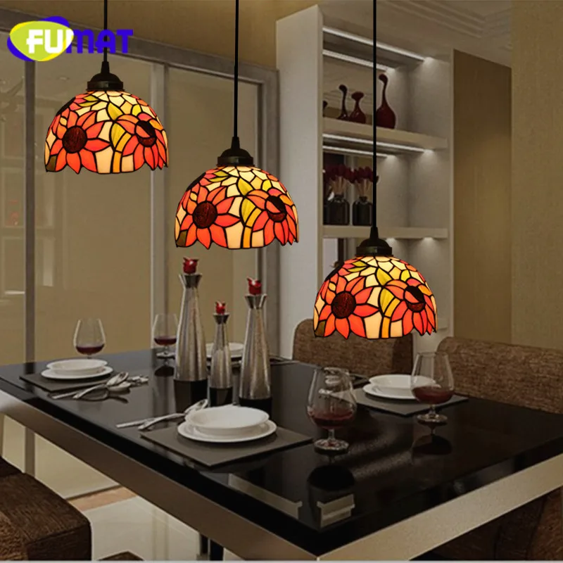 Fumat, витражное стекло тенты подвесной светильник TiffanyLamp Hanglamp Подсолнечник приспособления для подвесных светильников luminaria светильники