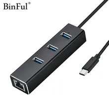 BinFul USB 3.0 to Gigabit Ethernet Adapter 3 Port USB 3.0 Hub Bus w/ 10/100/1000 RJ45 Gigabit Ethernet LAN Port Converter HUB