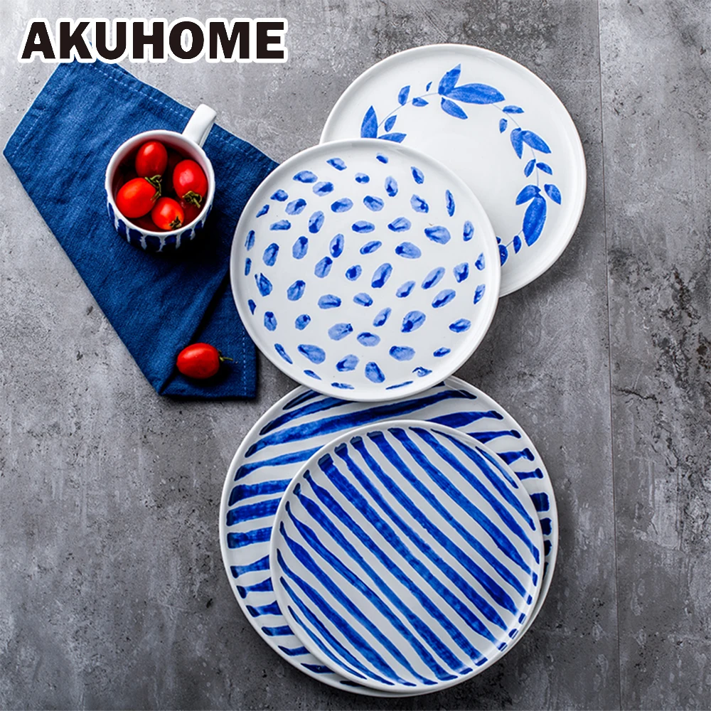 Buy Blue Pattern Ceramic Salad Plate Simple And
