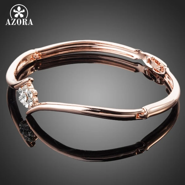 Женский браслет с австрийскими кристаллами AZORA розовое золото TB0011|bangle bracelet|azora rose