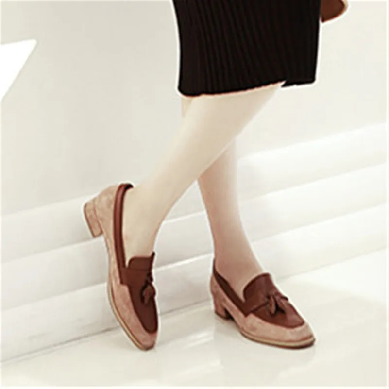 FEDONAS Sweet Elegant Party Casual Women Pumps Summer Slip-on Square Heels Single Shoes Genuine Leather Top Quality Shoes Woman - Цвет: brown