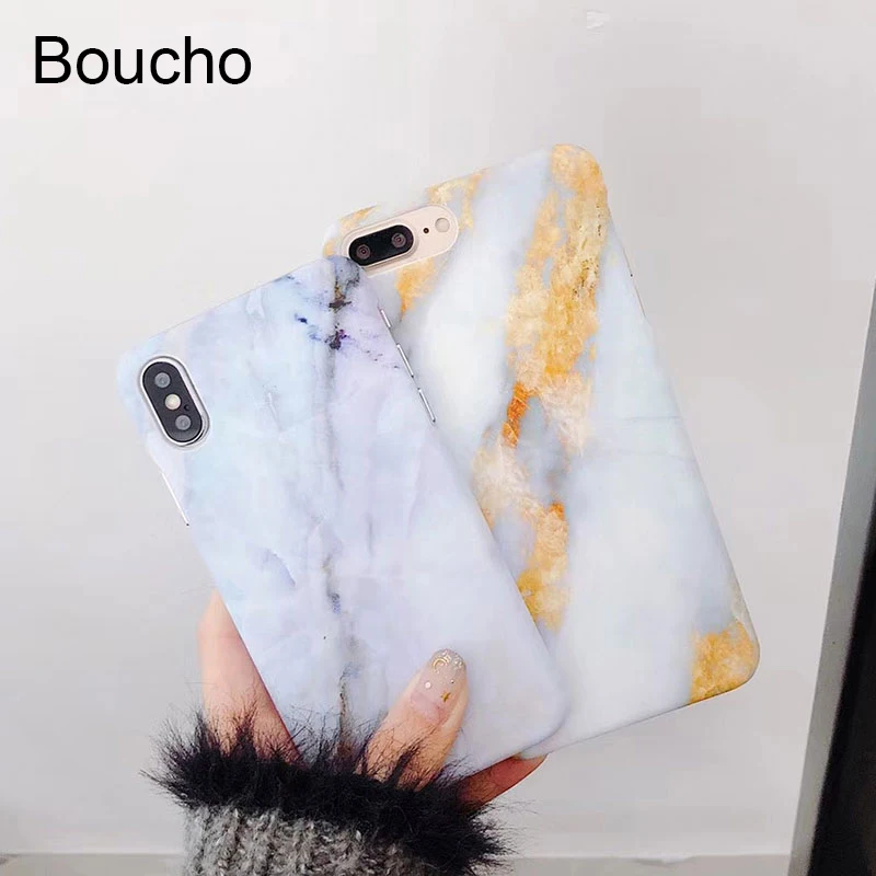 

Boucho Colorful Marble Pattern Hard PC Case For iphone X Classic Gold Line Granite Stone Phone Cases For iphone 6 6S 7 8 Plus
