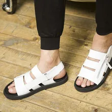 Белый черный для отдыха Sandalias плоский каблук молния из коровьей кожи летние пляжные гладиаторы в римском стиле Стиль