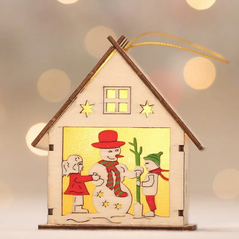 

Led Light Wood House Pendant Christmas Ornaments Home Luminous Cabins Gift Wall Hanging Christmas Tree Decoration Z