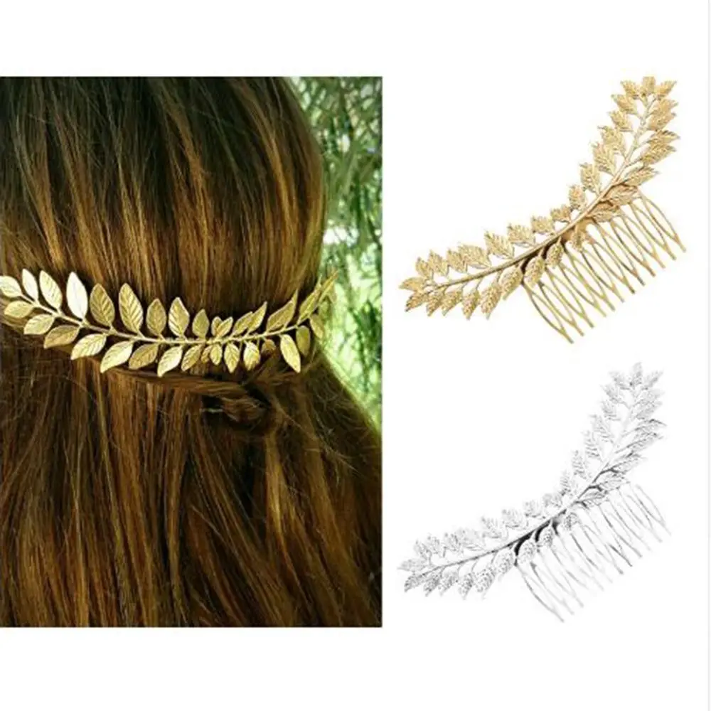 

Greek Bridal Wedding Hair Accessories For Women Gold Sliver Leaf Headband Snap Barrette Hair Comb Clip Hairpin Jewelry Headpiece
